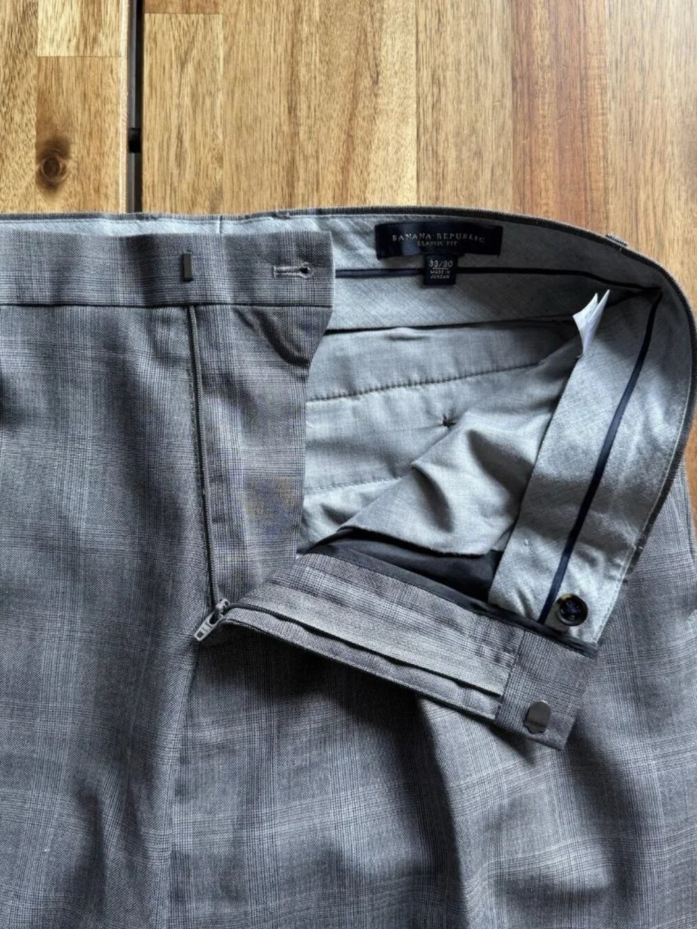 Banana Republic‎ Dress Pants Mens 33X30 Plaid Gray Wool Classic Fit Office Event
